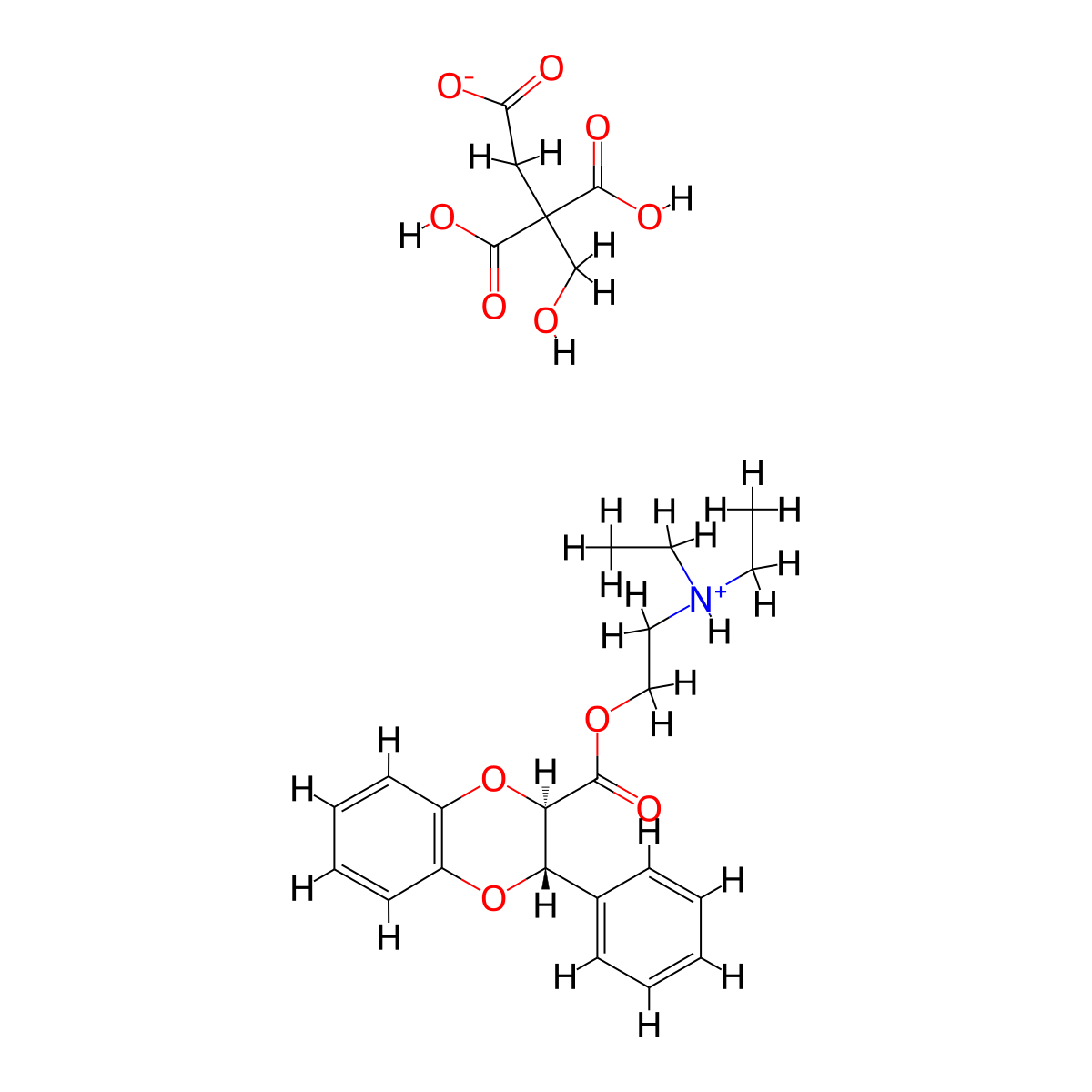 1,4-Benzodioxan-2-carboxylic acid, 3-phenyl-, 2-(diethylamino)ethyl ester, citrate, (E)- molecular structure, CAS 80428-15-5
