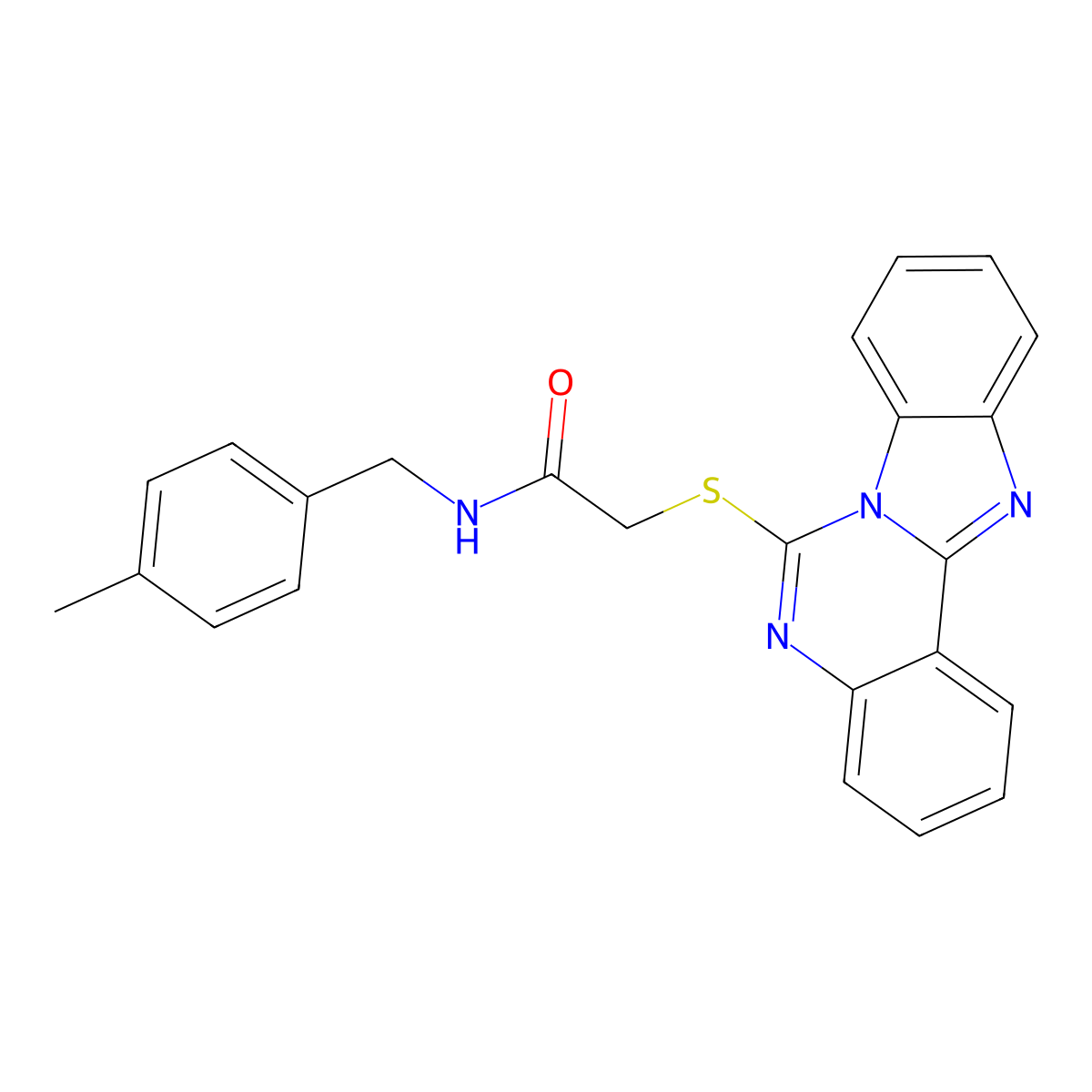 2-(benzimidazolo[1,2-c]quinazolin-6-ylsulfanyl)-N-[(4-methylphenyl)methyl]acetamide molecular structure, CAS 804484-75-1