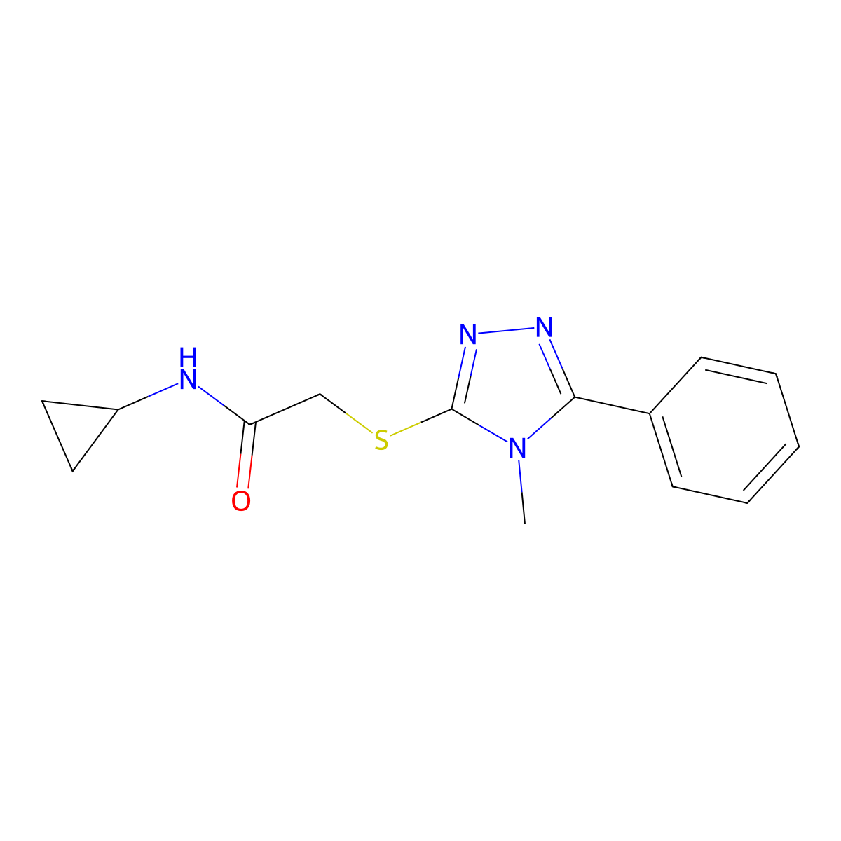 N-cyclopropyl-2-[(4-methyl-5-phenyl-1,2,4-triazol-3-yl)sulfanyl]acetamide molecular structure, CAS 804486-37-1