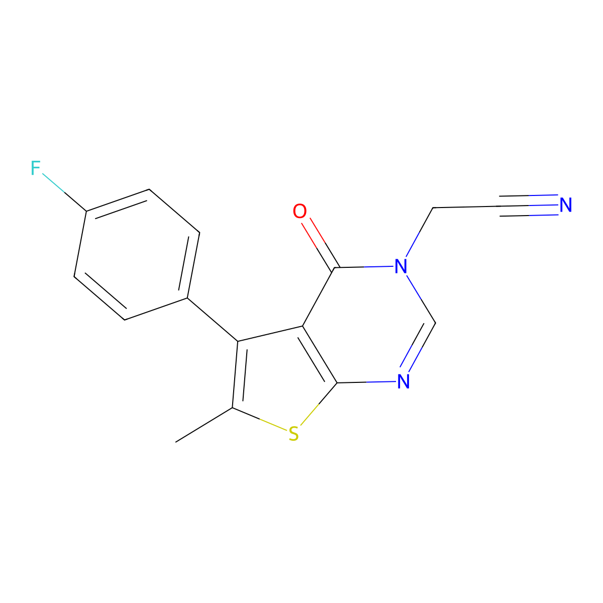 2-[5-(4-Fluorophenyl)-6-methyl-4-oxothieno[2,3-d]pyrimidin-3-yl]acetonitrile molecular structure, CAS 804514-58-7