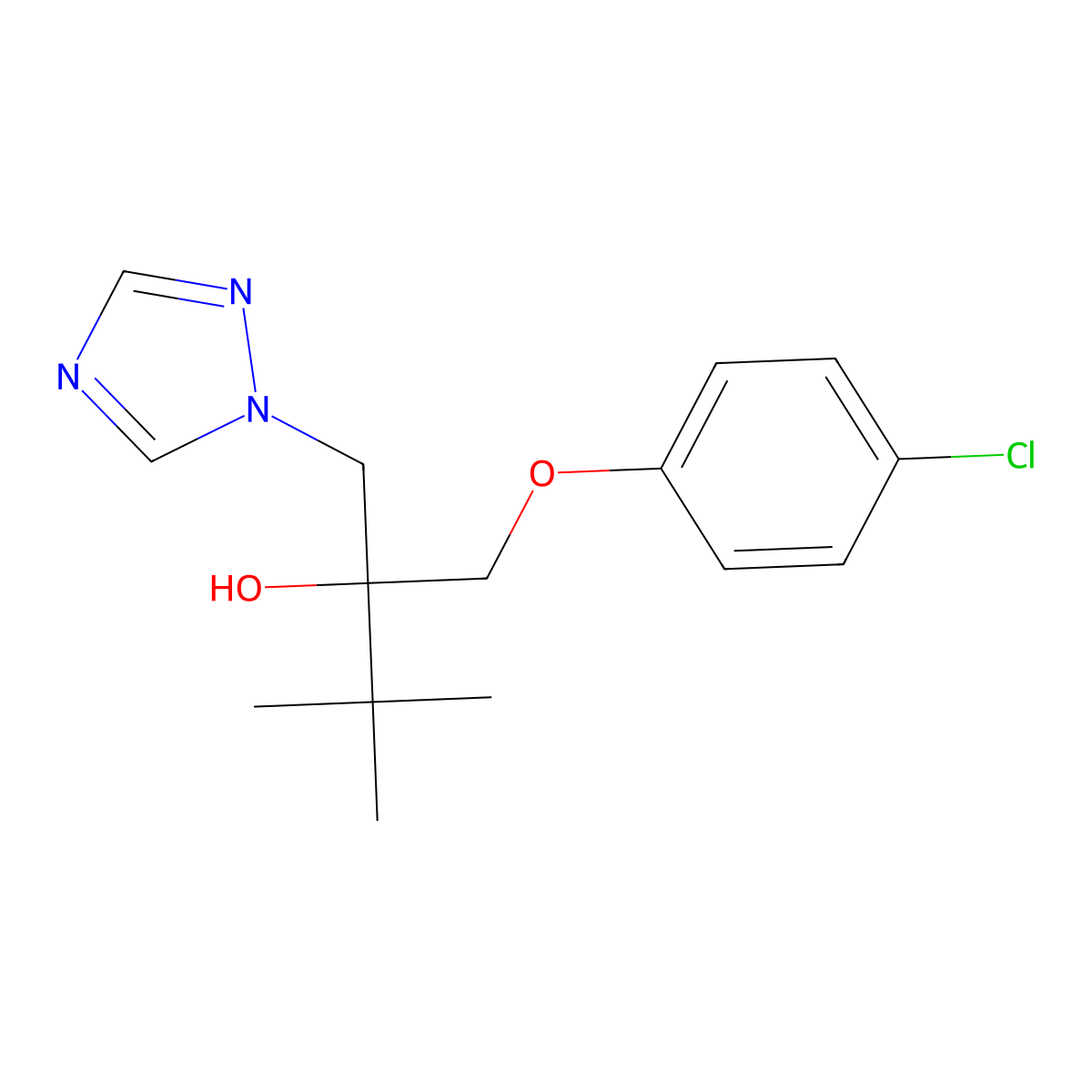 alpha-((4-Chlorophenoxy)methyl)-alpha-(1,1-dimethylethyl)-1H-1,2,4-triazole-1-ethanol molecular structure, CAS 80456-55-9