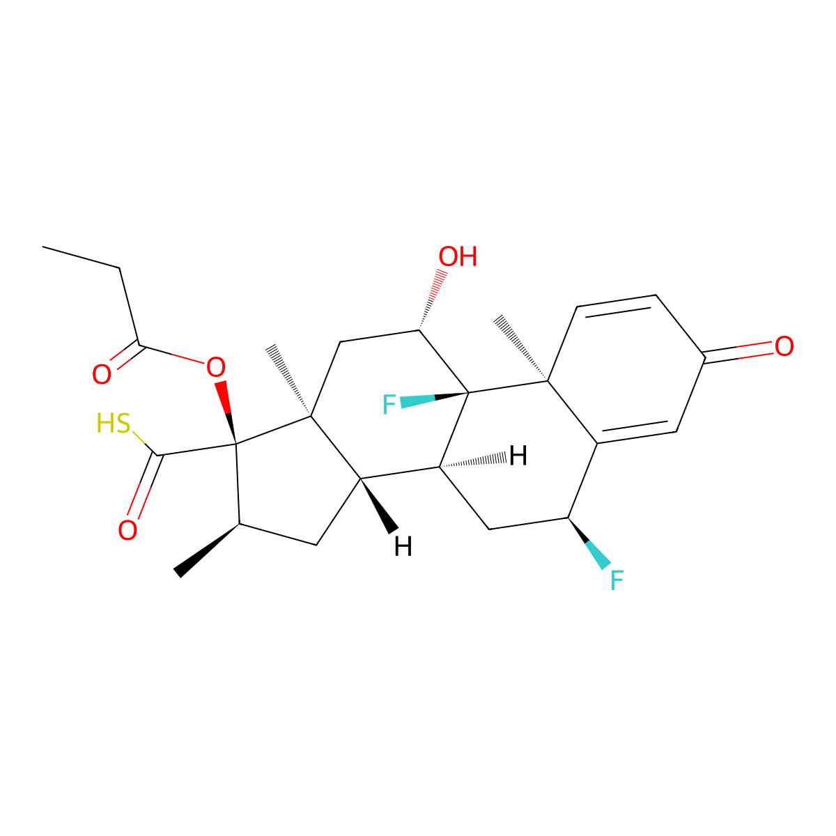 (6alpha,11beta,16alpha,17alpha)-6,9-Difluoro-11-hydroxy-16-methyl-3-oxo-17-(1-oxopropoxy)androsta-1,4-diene-17-carbothioic acid molecular structure, CAS 80474-45-9
