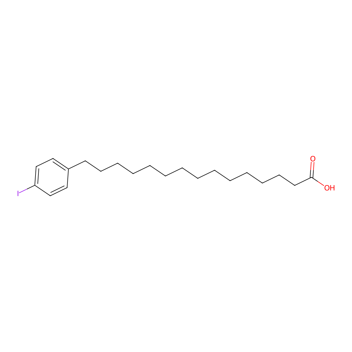 omega-(4-Iodophenyl)pentadecanoic acid molecular structure, CAS 80479-93-2