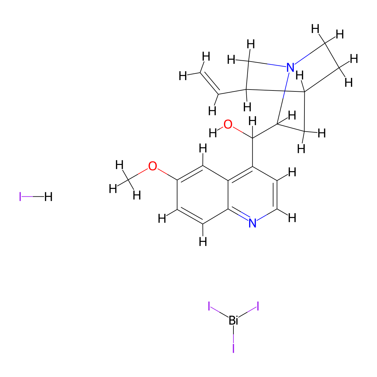 Cinchonan-9-ol, 6'-methoxy-, monohydriodide, (8alpha,9R)-, mixt. with triiodobismuthine molecular structure, CAS 8048-94-0