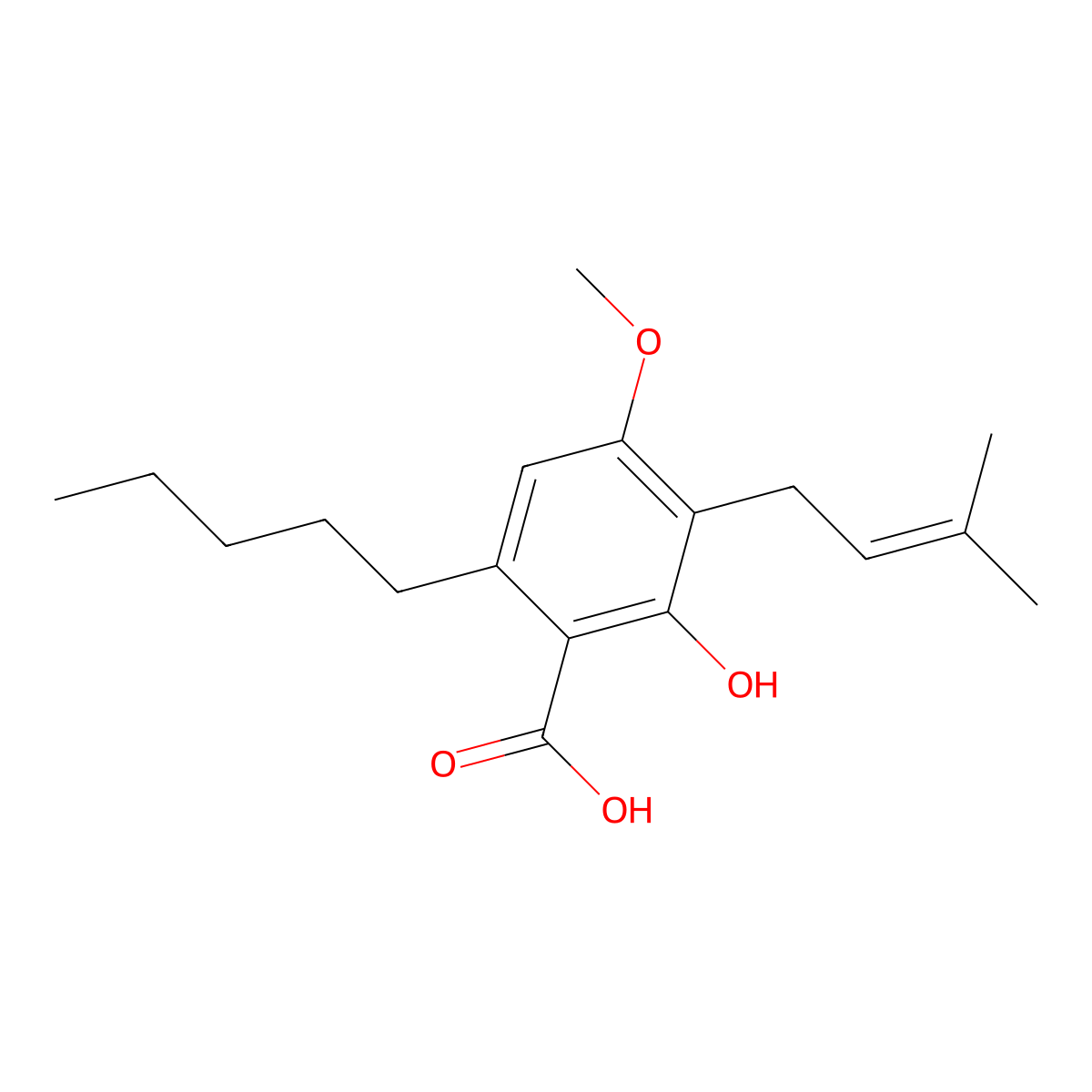 2-Hydroxy-4-methoxy-3-(3-methyl-2-buten-1-yl)-6-pentylbenzoic acid molecular structure, CAS 80489-91-4