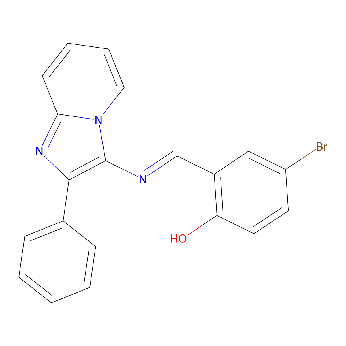 Phenol, 4-bromo-2-[[(2-phenylimidazo[1,2-a]pyridin-3-yl)imino]methyl]- molecular structure, CAS 80493-82-9