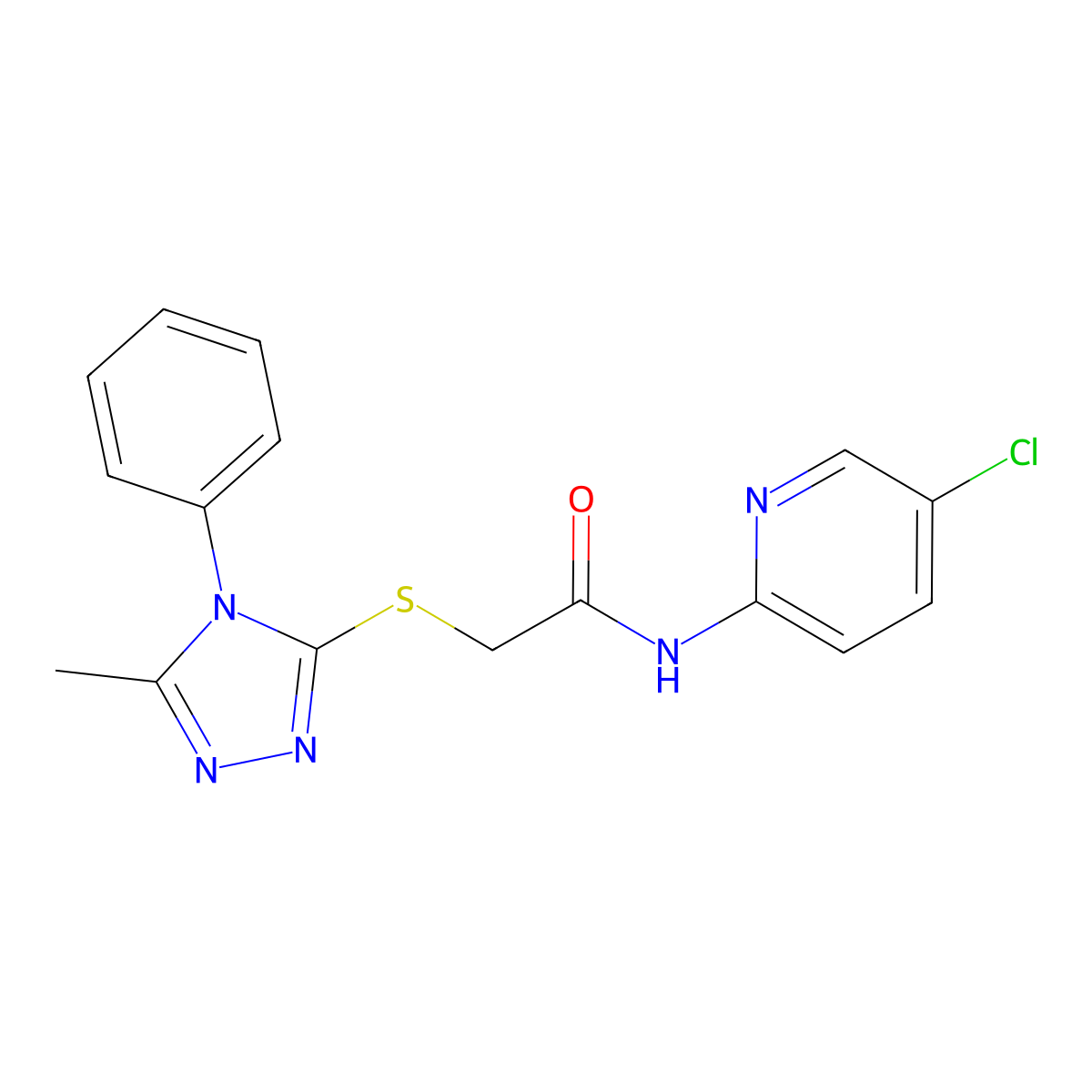 N-(5-chloropyridin-2-yl)-2-[(5-methyl-4-phenyl-1,2,4-triazol-3-yl)sulfanyl]acetamide molecular structure, CAS 805258-38-2