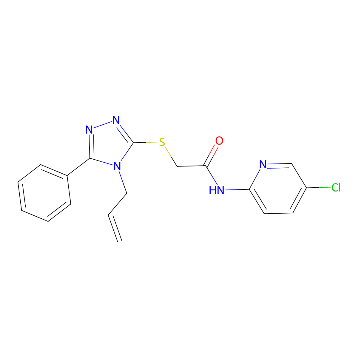 N-(5-chloropyridin-2-yl)-2-[(5-phenyl-4-prop-2-enyl-1,2,4-triazol-3-yl)sulfanyl]acetamide molecular structure, CAS 805275-25-6