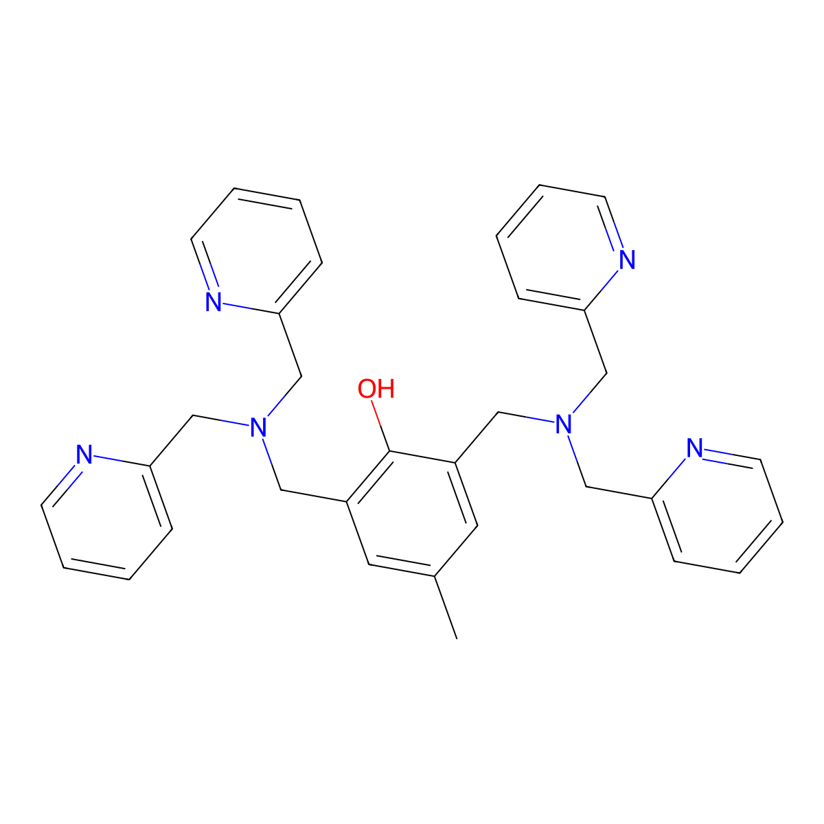 2,6-Bis(bis(2-pyridylmethyl)aminomethyl)-4-methylphenol molecular structure, CAS 80528-41-2