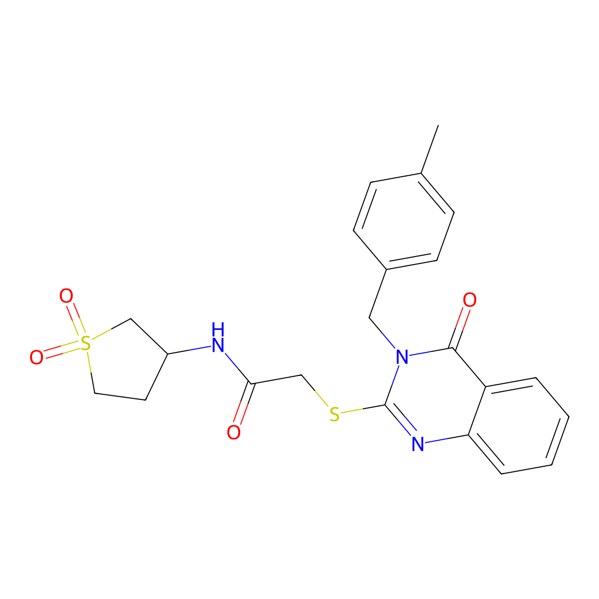 N-(1,1-dioxo-1lambda6-thiolan-3-yl)-2-({3-[(4-methylphenyl)methyl]-4-oxo-3,4-dihydroquinazolin-2-yl}sulfanyl)acetamide molecular structure, CAS 805297-67-0
