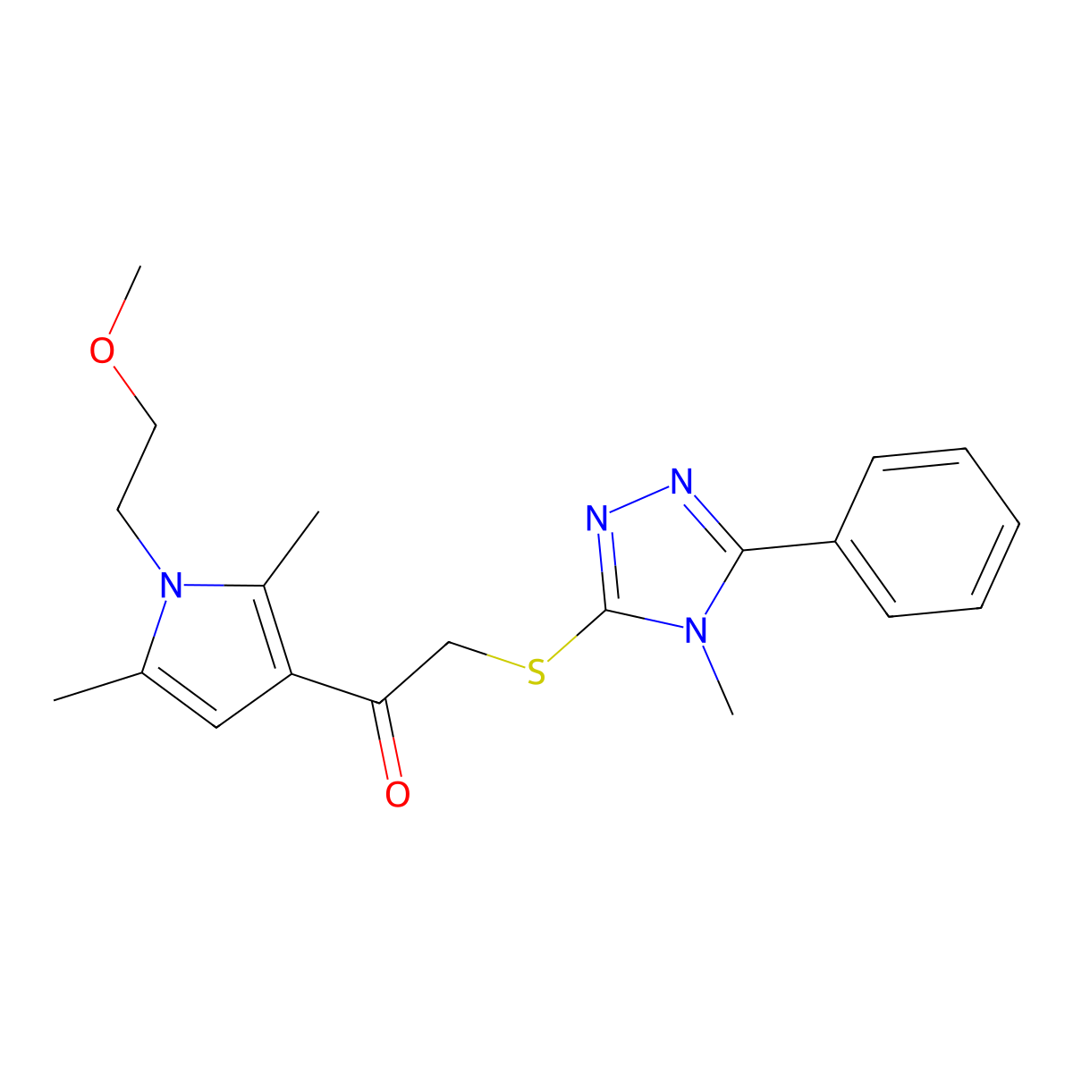 1-[1-(2-Methoxyethyl)-2,5-dimethylpyrrol-3-yl]-2-[(4-methyl-5-phenyl-1,2,4-triazol-3-yl)sulfanyl]ethanone molecular structure, CAS 805301-06-8