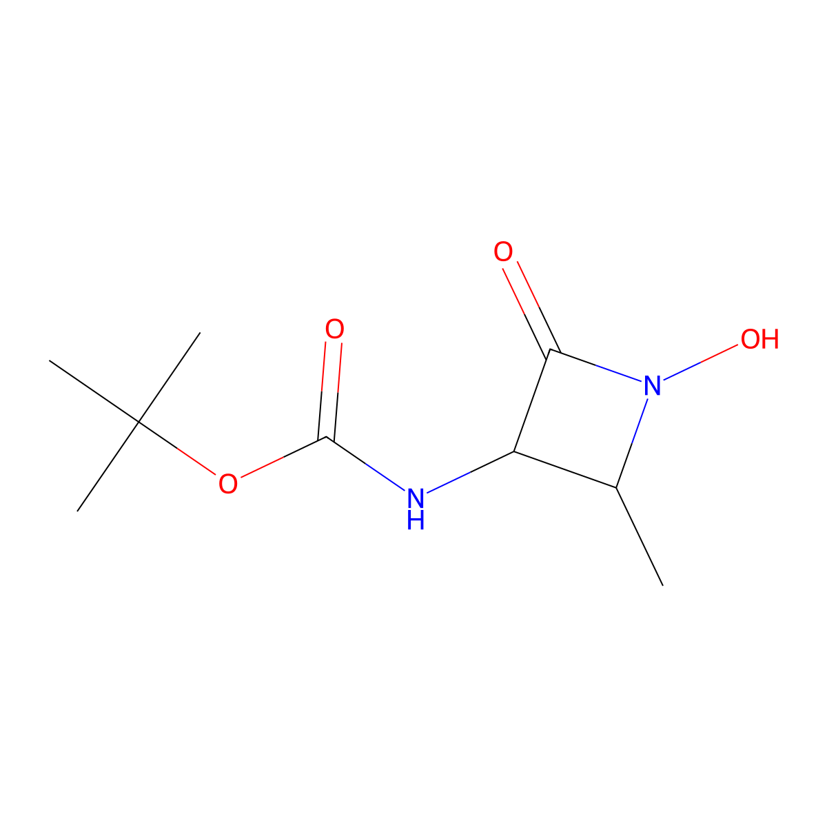 tert-butyl N-[(2S,3S)-1-hydroxy-2-methyl-4-oxoazetidin-3-yl]carbamate molecular structure, CAS 80542-48-9