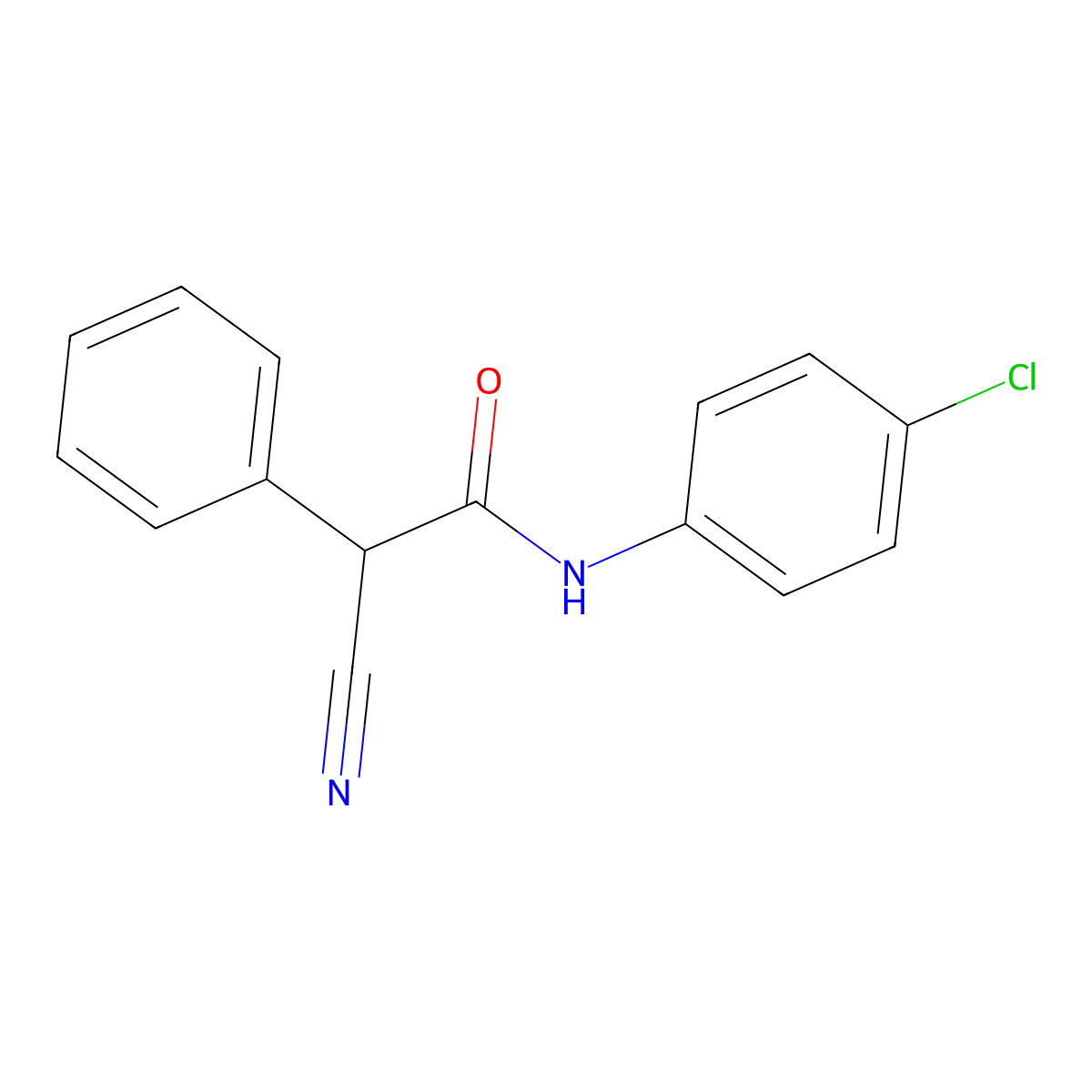 N-(4-chlorophenyl)-2-cyano-2-phenylacetamide molecular structure, CAS 80545-01-3