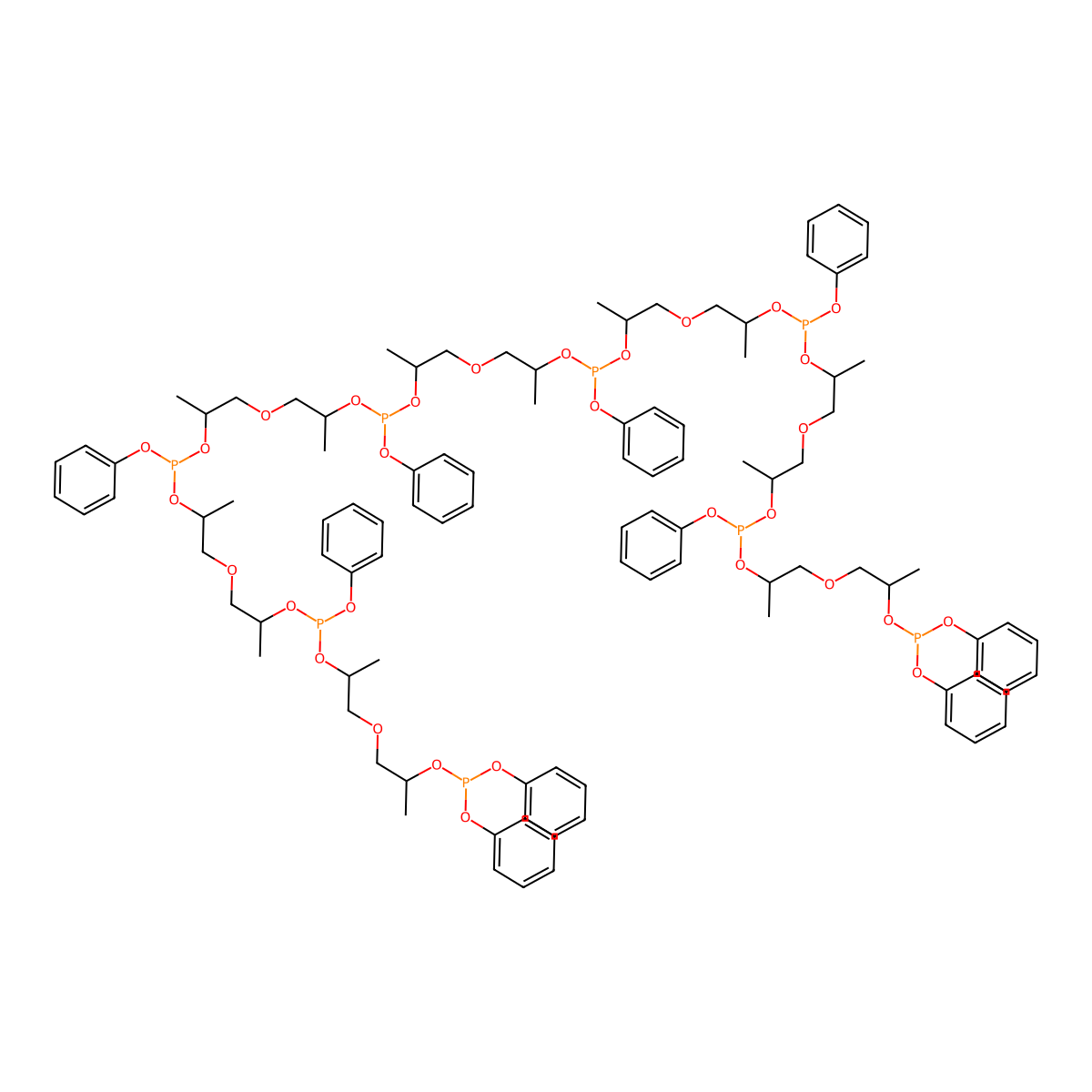 Oxybispropylenebis[(1,5,9,13,17,21-hexamethyl-7,15,23,23-tetraphenoxy-3,6,8,11,14,16,19,22-octaoxa-7,15,23-triphosphatricos-1-yl)(phenyl)phosphine] molecular structure, CAS 80584-86-7
