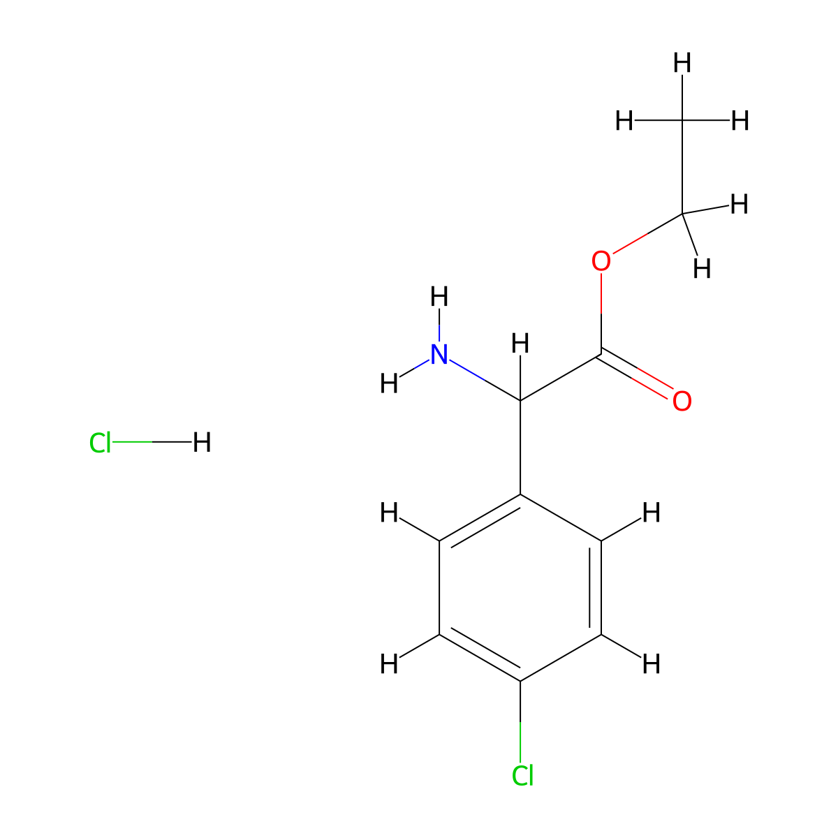 Ethyl 2-amino-2-(4-chlorophenyl)acetate hydrochloride molecular structure, CAS 80589-50-0