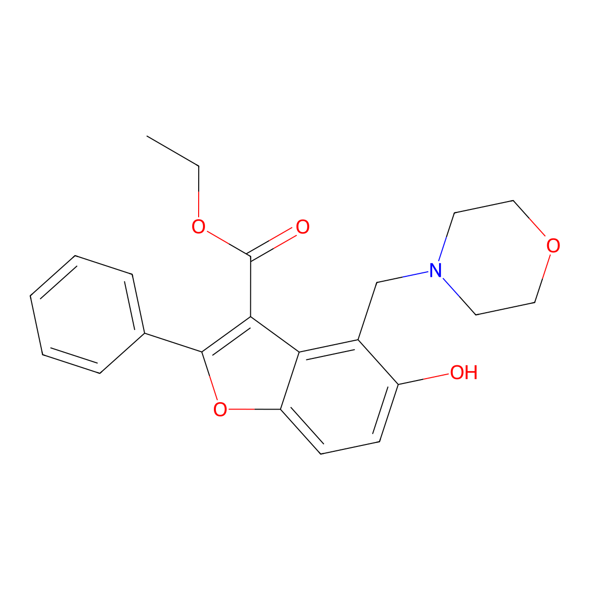 Ethyl 5-hydroxy-4-(morpholin-4-ylmethyl)-2-phenyl-1-benzofuran-3-carboxylate molecular structure, CAS 80592-84-3