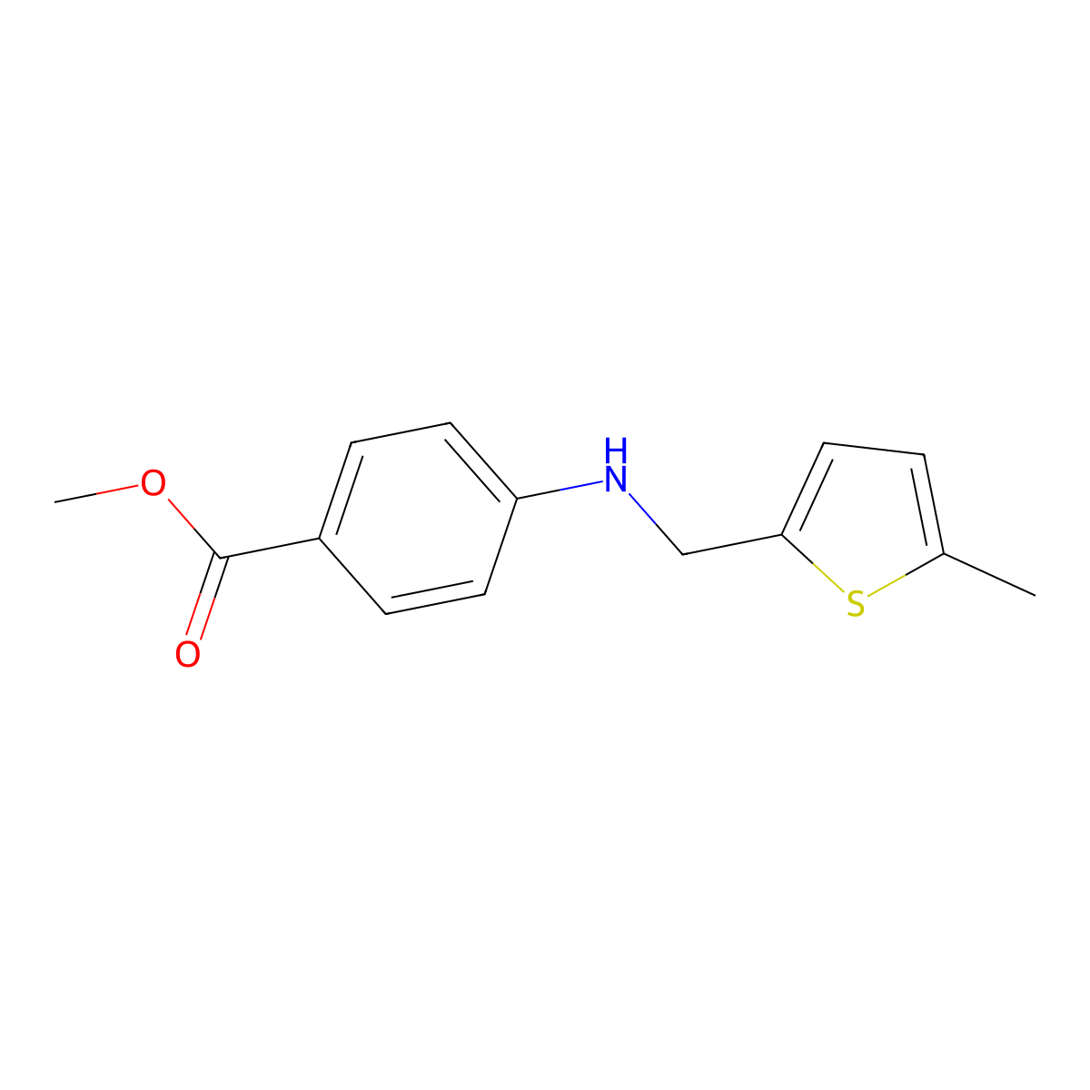 4-[(5-Methyl-thiophen-2-ylmethyl)-amino]-benzoic acid methyl ester molecular structure, CAS 805994-91-6