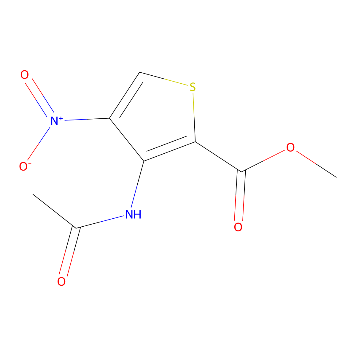 Methyl 3-acetamido-4-nitrothiophene-2-carboxylate molecular structure, CAS 80615-53-8