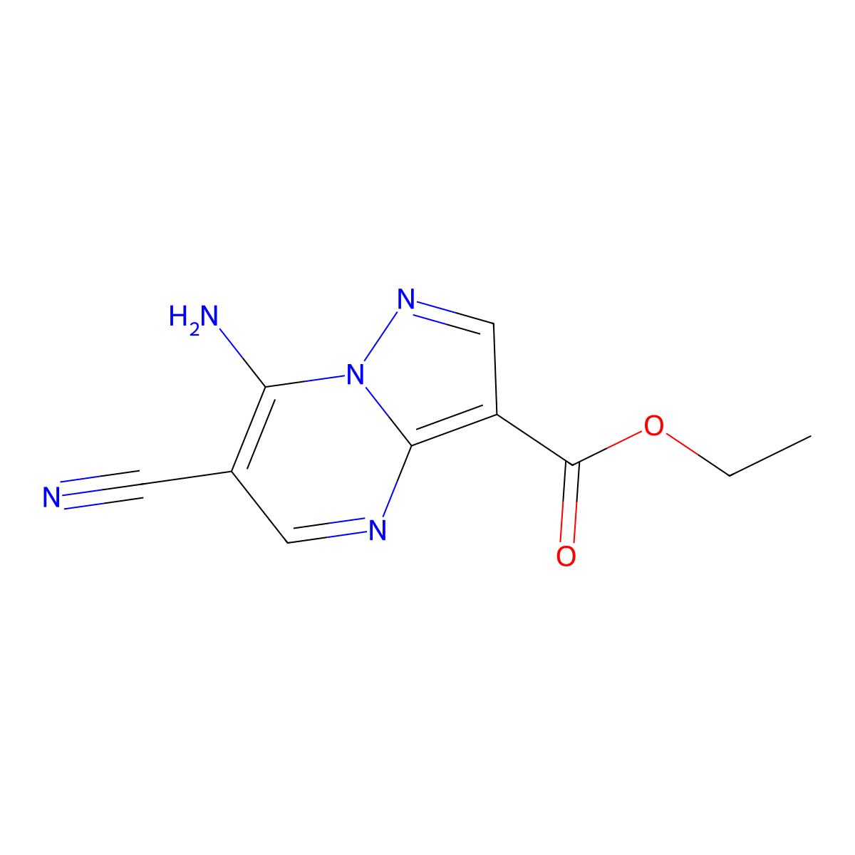 Ethyl 7-amino-6-cyanopyrazolo[1,5-a]pyrimidine-3-carboxylate molecular structure, CAS 80625-14-5