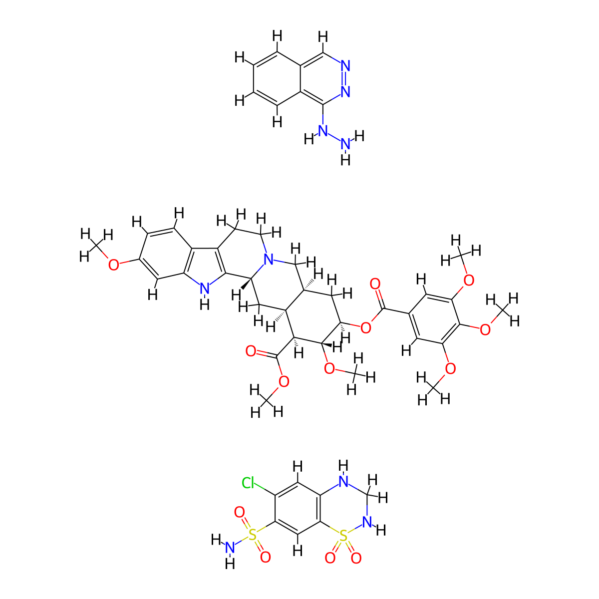Hydralazine mixture with hydrochlorothiazide and reserpine molecular structure, CAS 8064-04-8