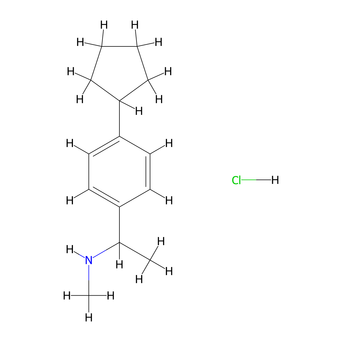Benzenemethanamine, 4-cyclopentyl-N,alpha-dimethyl-, hydrochloride molecular structure, CAS 80649-44-1