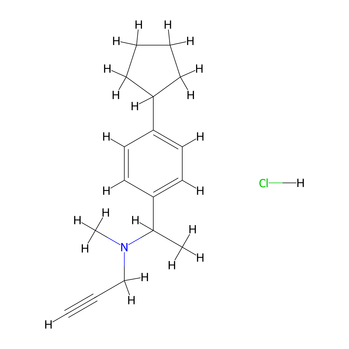 Benzenemethanamine, 4-cyclopentyl-N,alpha-dimethyl-N-2-propynyl-, hydrochloride molecular structure, CAS 80649-50-9