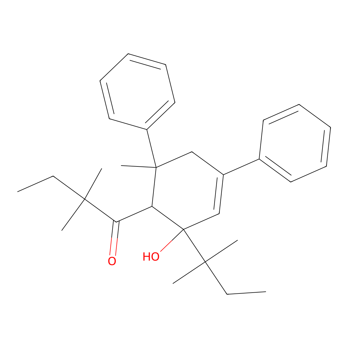 1-[2-Hydroxy-6-methyl-2-(2-methylbutan-2-yl)-4,6-diphenylcyclohex-3-en-1-yl]-2,2-dimethylbutan-1-one molecular structure, CAS 80651-46-3