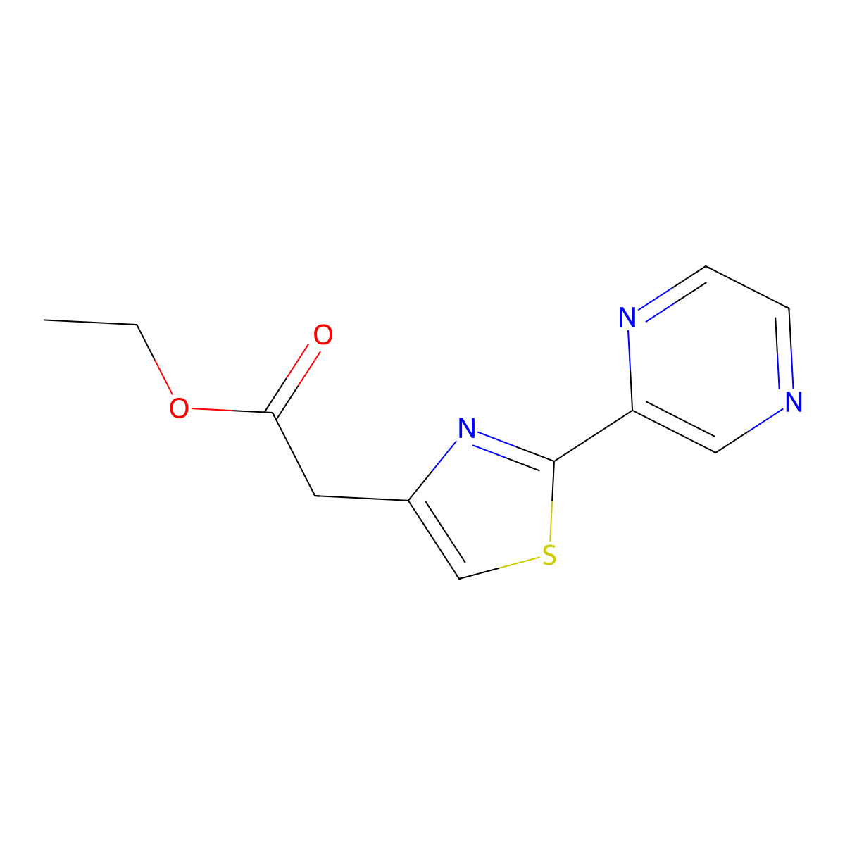 Ethyl 2-(2-pyrazin-2-yl-1,3-thiazol-4-yl)acetate molecular structure, CAS 80653-70-9