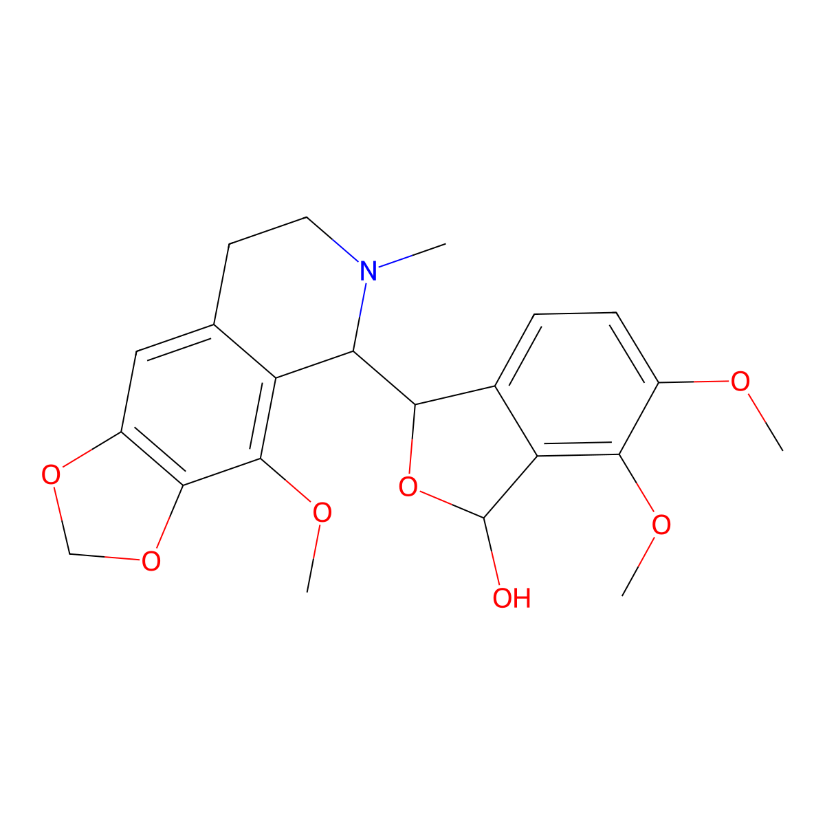 6,7-dimethoxy-3-(4-methoxy-6-methyl-7,8-dihydro-5H-[1,3]dioxolo[4,5-g]isoquinolin-5-yl)-1,3-dihydro-2-benzofuran-1-ol molecular structure, CAS 80666-03-1