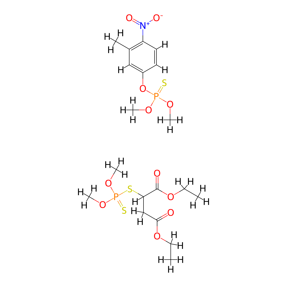 Butanedioic acid, 2-((dimethoxyphosphinothioyl)thio)-, 1,4-diethyl ester, mixt. with O,O-dimethyl O-(3-methyl-4-nitrophenyl) phosphorothioate molecular structure, CAS 8067-98-9