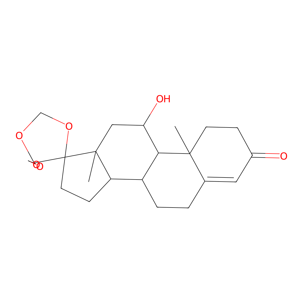 11-Hydroxy-10,13-dimethyl-1,6,7,8,9,10,11,12,13,14,15,16-dodecahydrodispiro[cyclopenta[a]phenanthrene-17,4'-[1,3]dioxolane-5',4''-[1,3]dioxolan]-3(2h)-one molecular structure, CAS 807-05-6