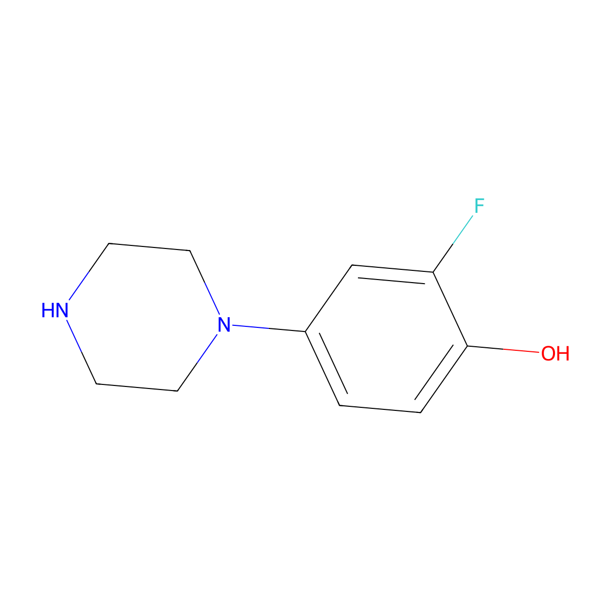 2-Fluoro-4-(piperazin-1-yl)phenol molecular structure, CAS 807321-58-0