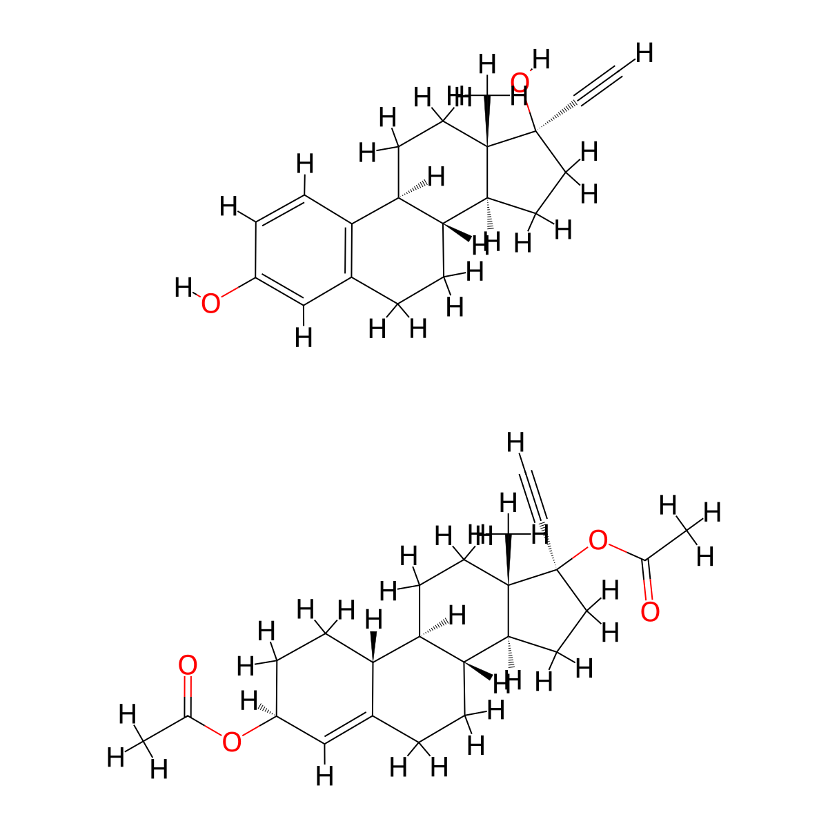 Ethinyl estradiol; ethynodiol diacetate molecular structure, CAS 8075-78-3