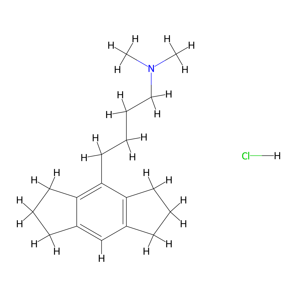 s-Indacene-4-butanamine, 1,2,3,5,6,7-hexahydro-N,N-dimethyl-, hydrochloride molecular structure, CAS 80761-09-7