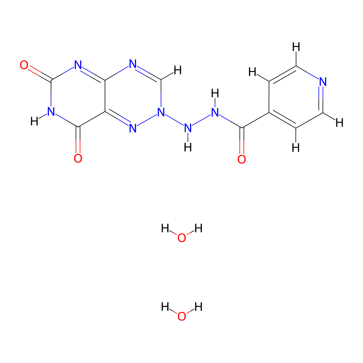Isonicotinic acid, 2-(6,8-dioxo-5,6,7,8-tetrahydropyrimido(4,5-e)-as-triazin-3-yl)hydrazide, dihydrate molecular structure, CAS 80761-64-4