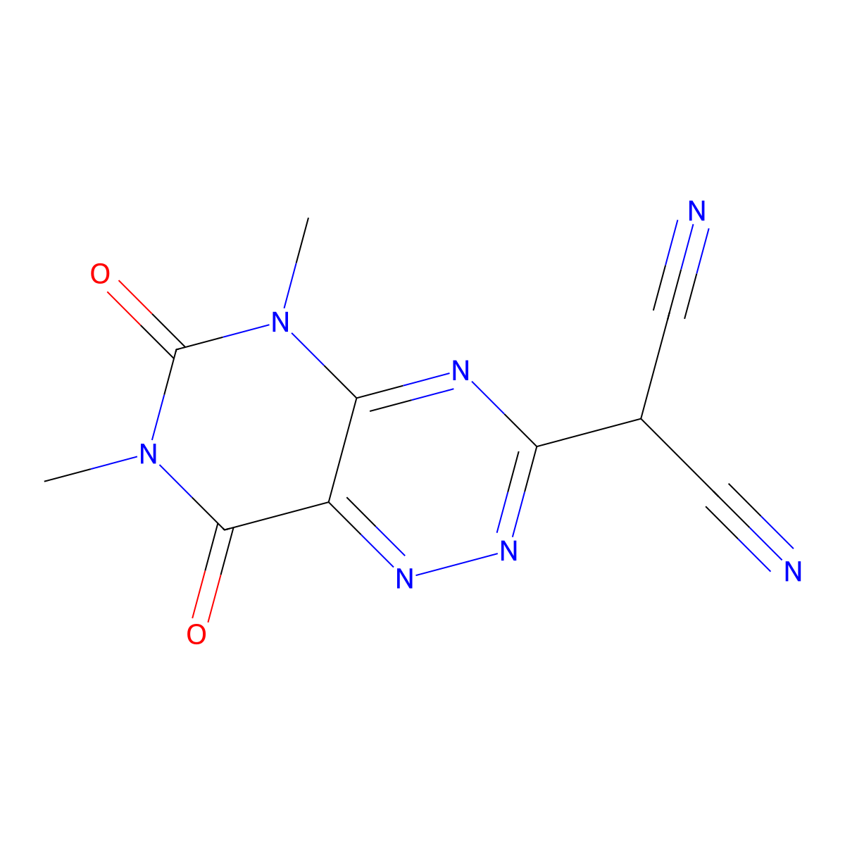 Malononitrile, (5,7-dimethyl-6,8-dioxo-5,6,7,8-tetrahydropyrimido(4,5-e)-as-triazin-3-yl)- molecular structure, CAS 80761-66-6