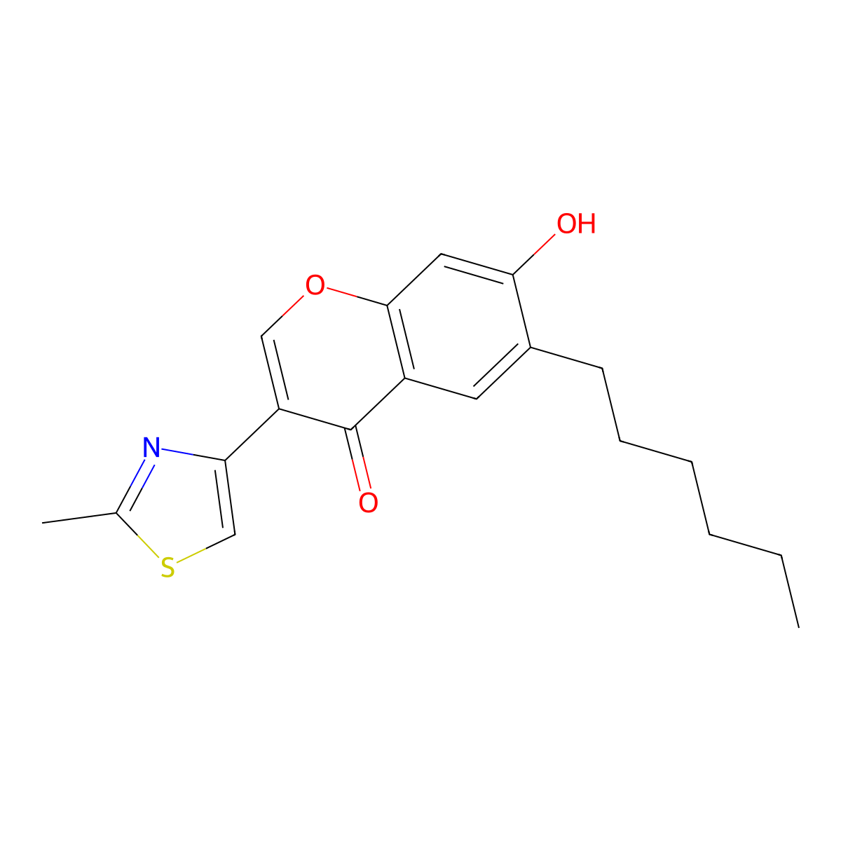 6-hexyl-7-hydroxy-3-(2-methylthiazol-4-yl)-4H-chromen-4-one molecular structure, CAS 80761-85-9