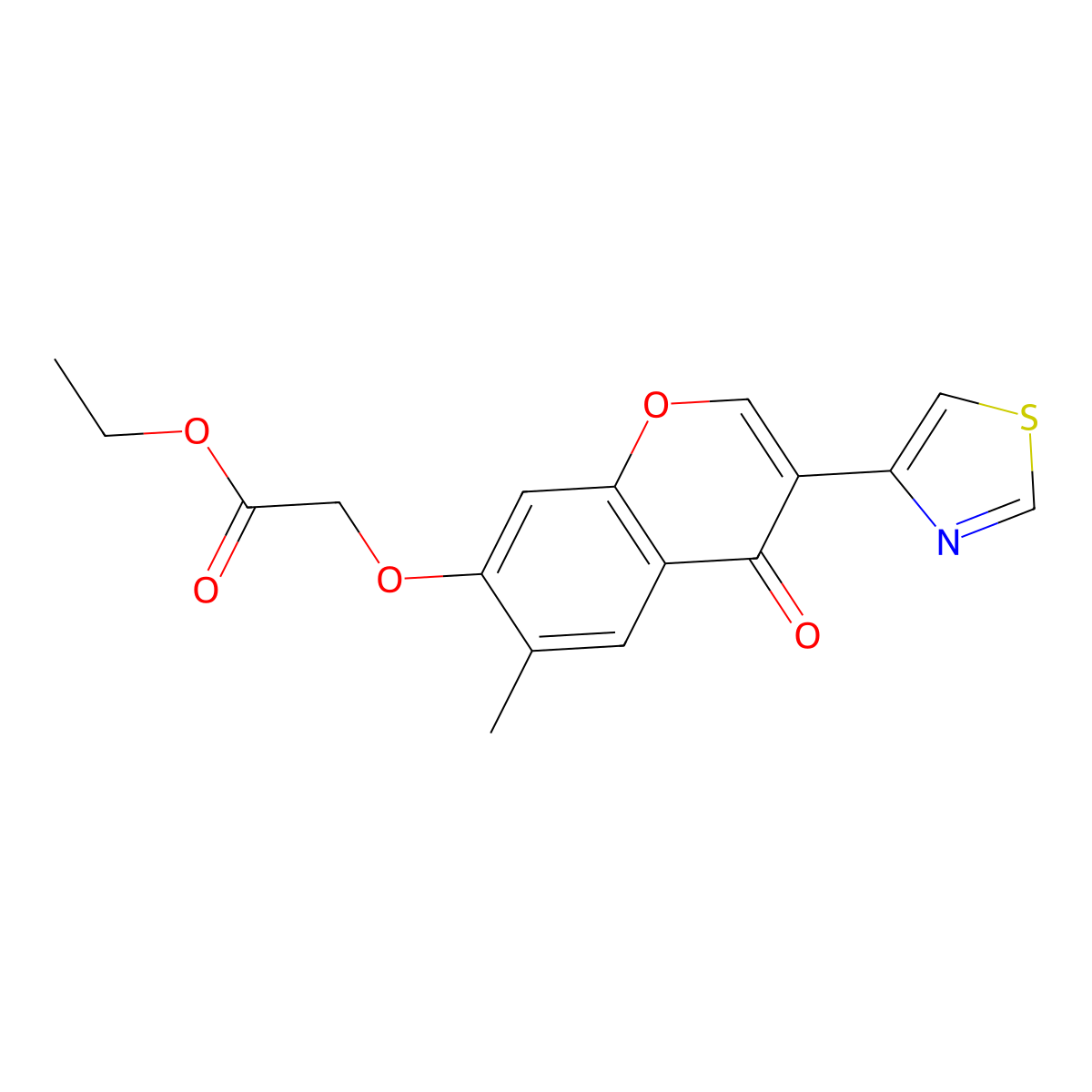 Acetic acid, 2-(6-methyl-4-oxo-3-(thiazol-4-yl)-4H-1-benzopyran-7-yloxy)-, ethyl ester molecular structure, CAS 80761-88-2