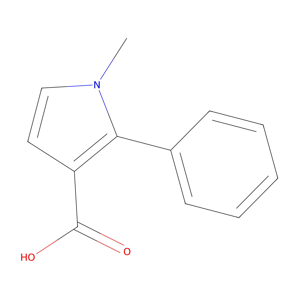 1-Methyl-2-phenyl-1H-pyrrole-3-carboxylic acid molecular structure, CAS 807624-24-4