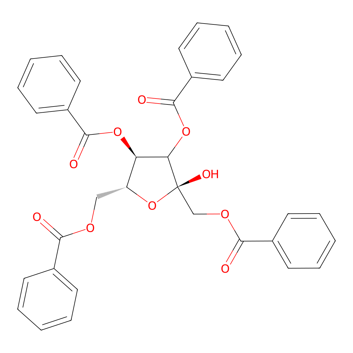 [(2R,3R,5S)-3,4-dibenzoyloxy-5-(benzoyloxymethyl)-5-hydroxyoxolan-2-yl]methyl benzoate molecular structure, CAS 80763-56-0