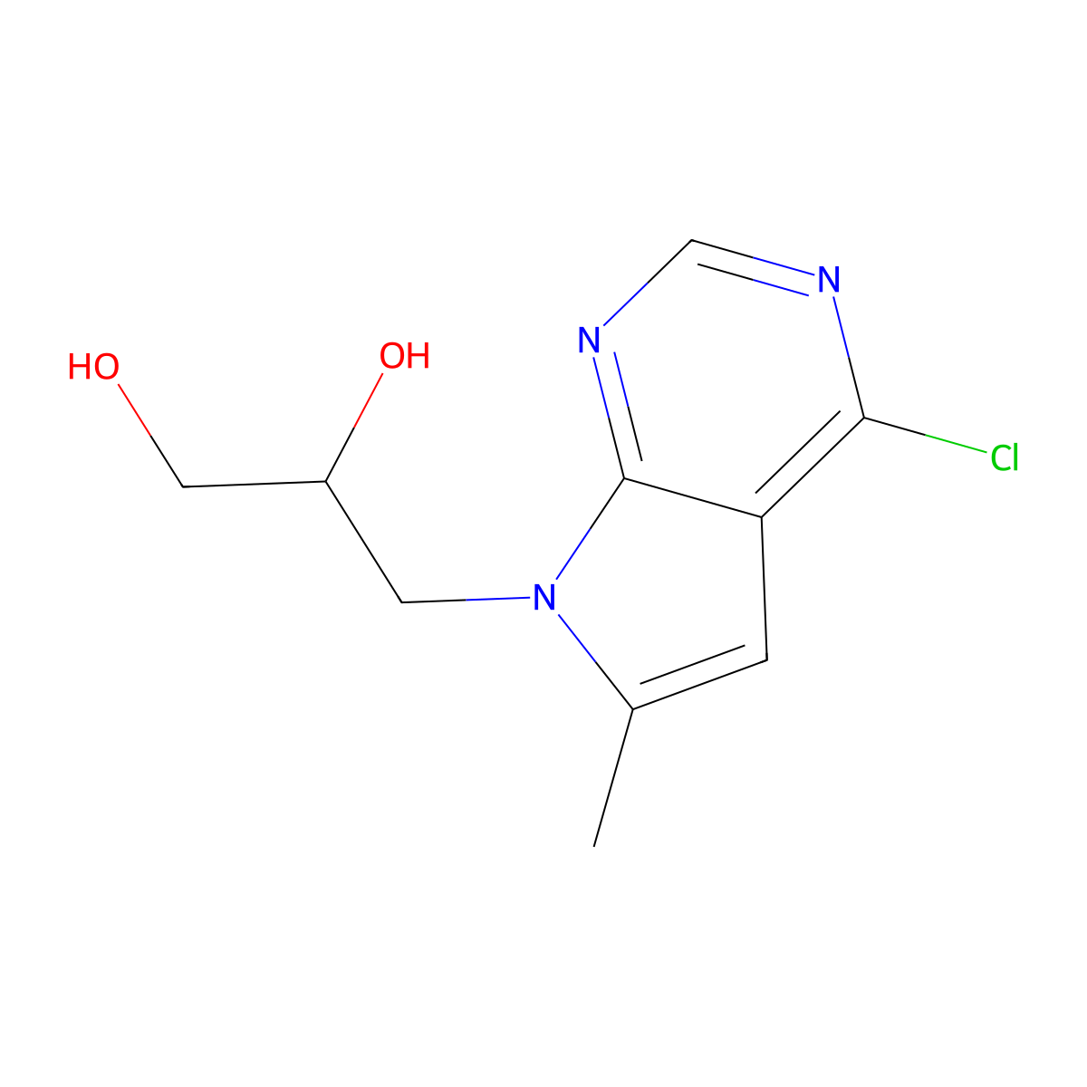 3-(4-Chloro-6-methyl-7H-pyrrolo[2,3-d]pyrimidin-7-yl)propane-1,2-diol molecular structure, CAS 80765-76-0