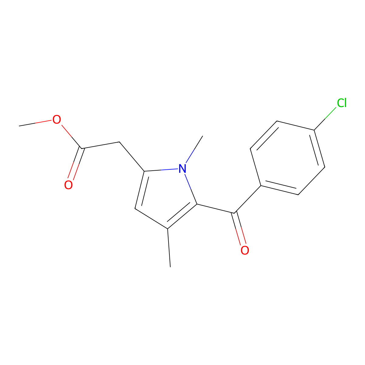 Methyl 5-(4-chlorobenzoyl)-1,4-dimethyl-1H-pyrrole-2-acetate molecular structure, CAS 80769-52-4