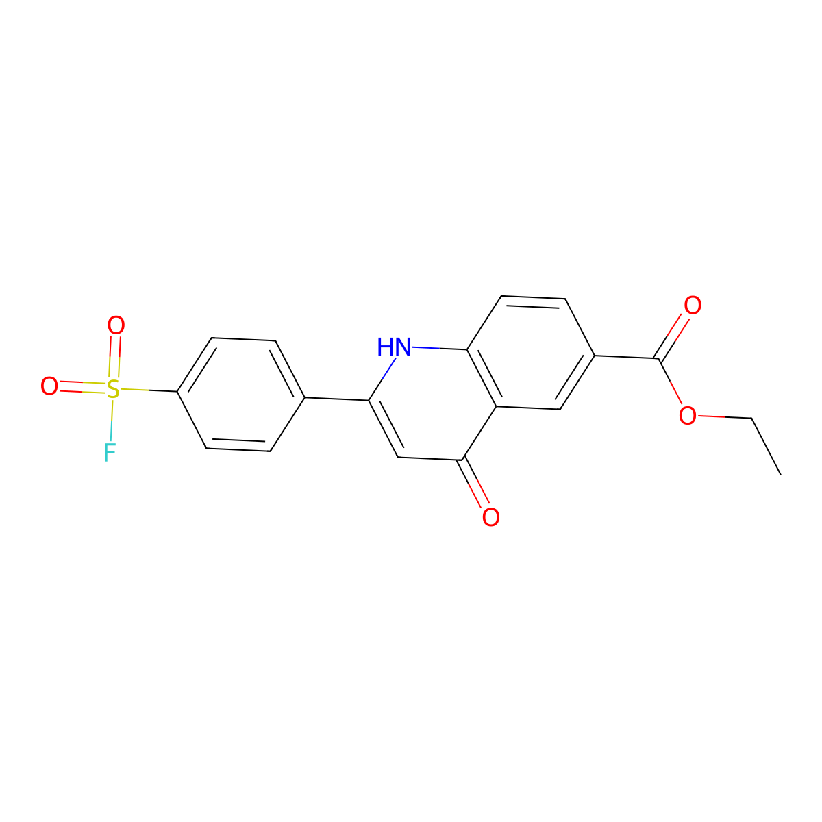 Ethyl 2-(4-(fluorosulfonyl)phenyl)-4-oxo-1,4-dihydroquinoline-6-carboxylate molecular structure, CAS 80789-71-5