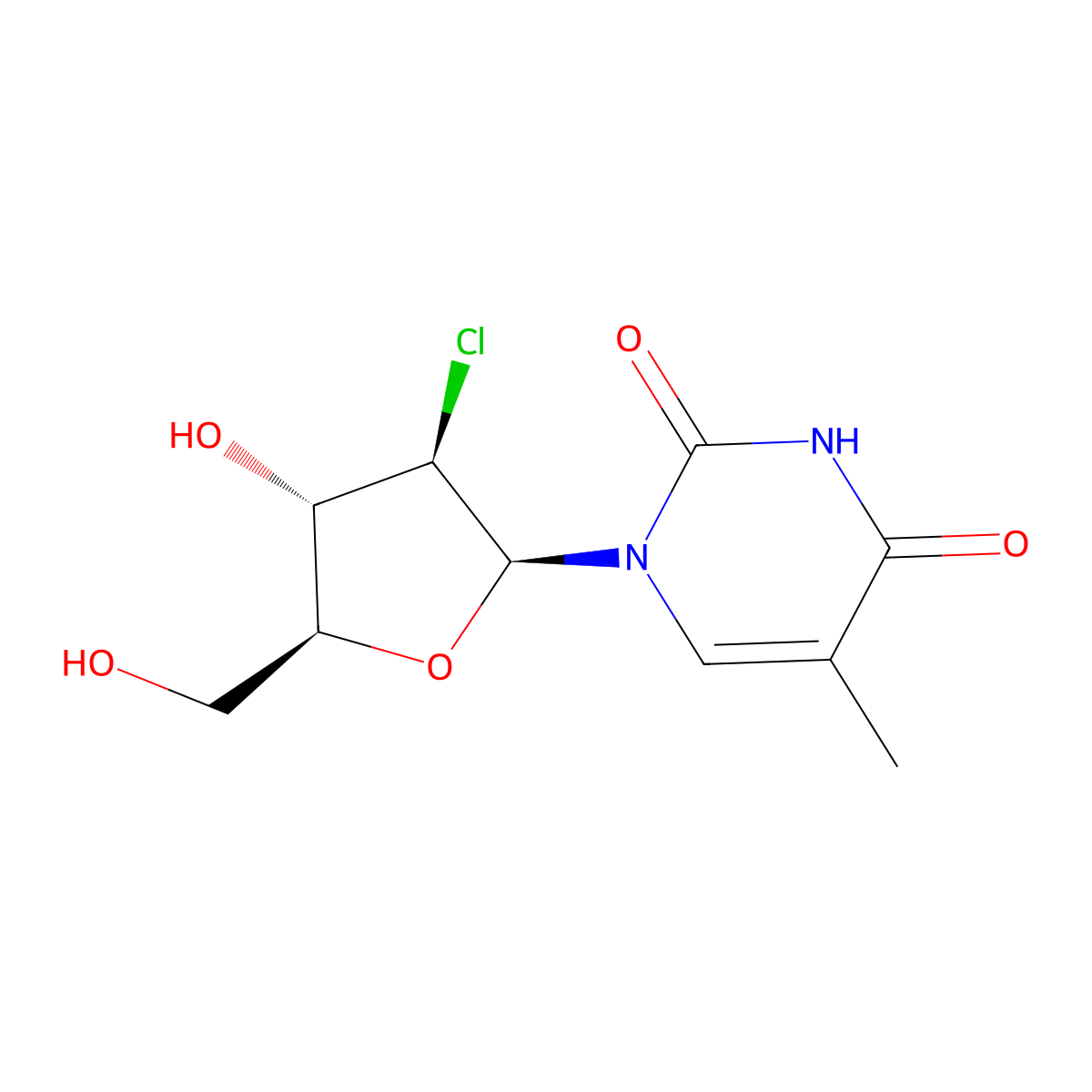 1-(2`-Chloro-2`-deoxy-beta-L-arabinofuranosyl)thymine molecular structure, CAS 80791-97-5