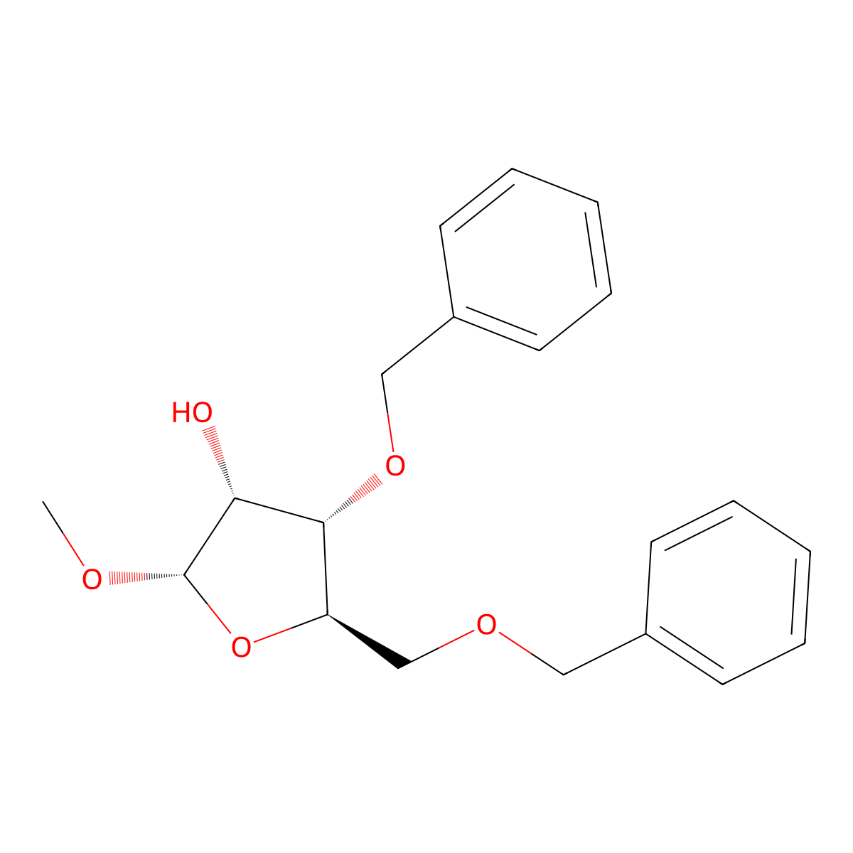 (2S,3R,4S,5R)-4-(Benzyloxy)-5-((benzyloxy)methyl)-2-methoxytetrahydrofuran-3-ol molecular structure, CAS 80795-53-5