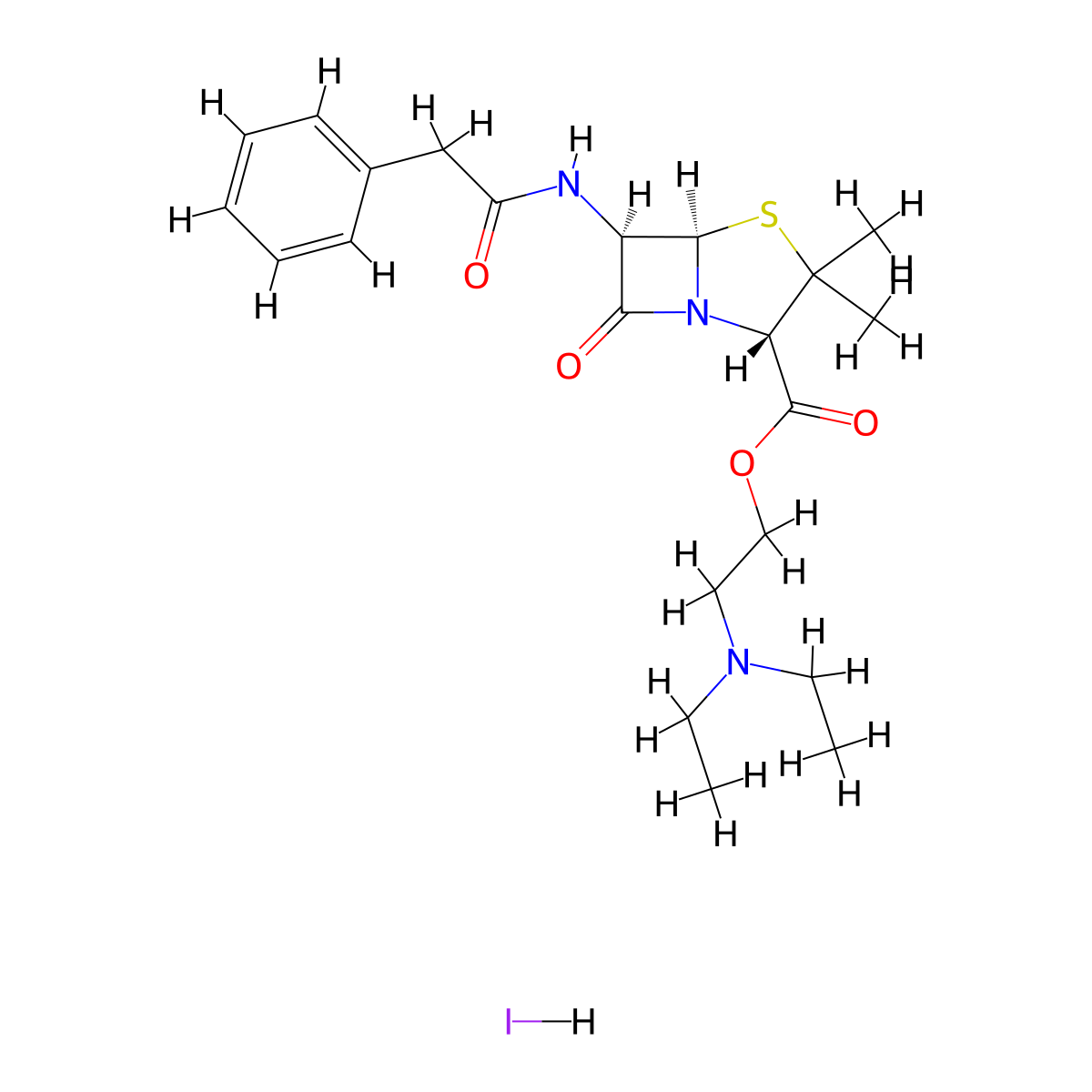 Penethamate hydriodide molecular structure, CAS 808-71-9