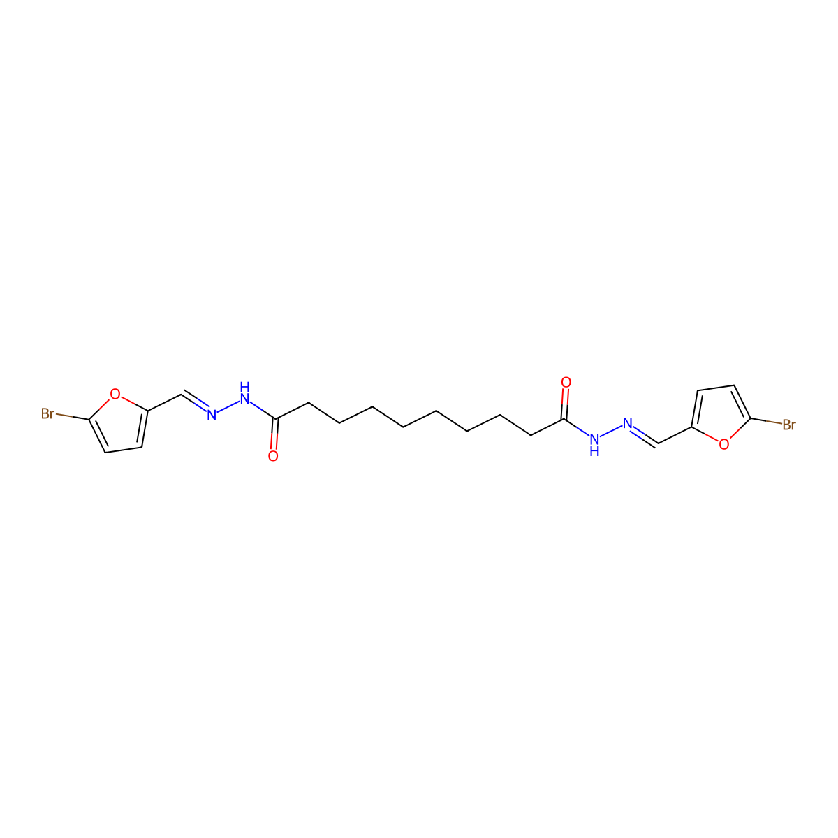 Decanedioic acid, 1,10-bis[2-[(5-bromo-2-furanyl)methylene]hydrazide] molecular structure, CAS 808-75-3