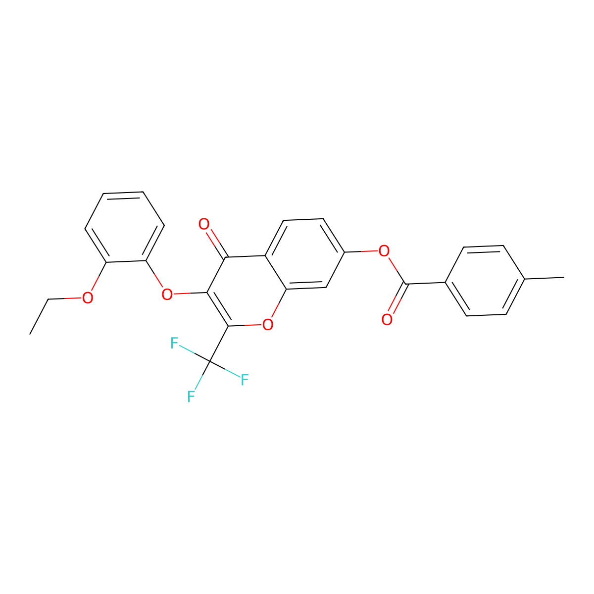 3-(2-ethoxyphenoxy)-4-oxo-2-(trifluoromethyl)-4H-chromen-7-yl 4-methylbenzoate molecular structure, CAS 808108-47-6