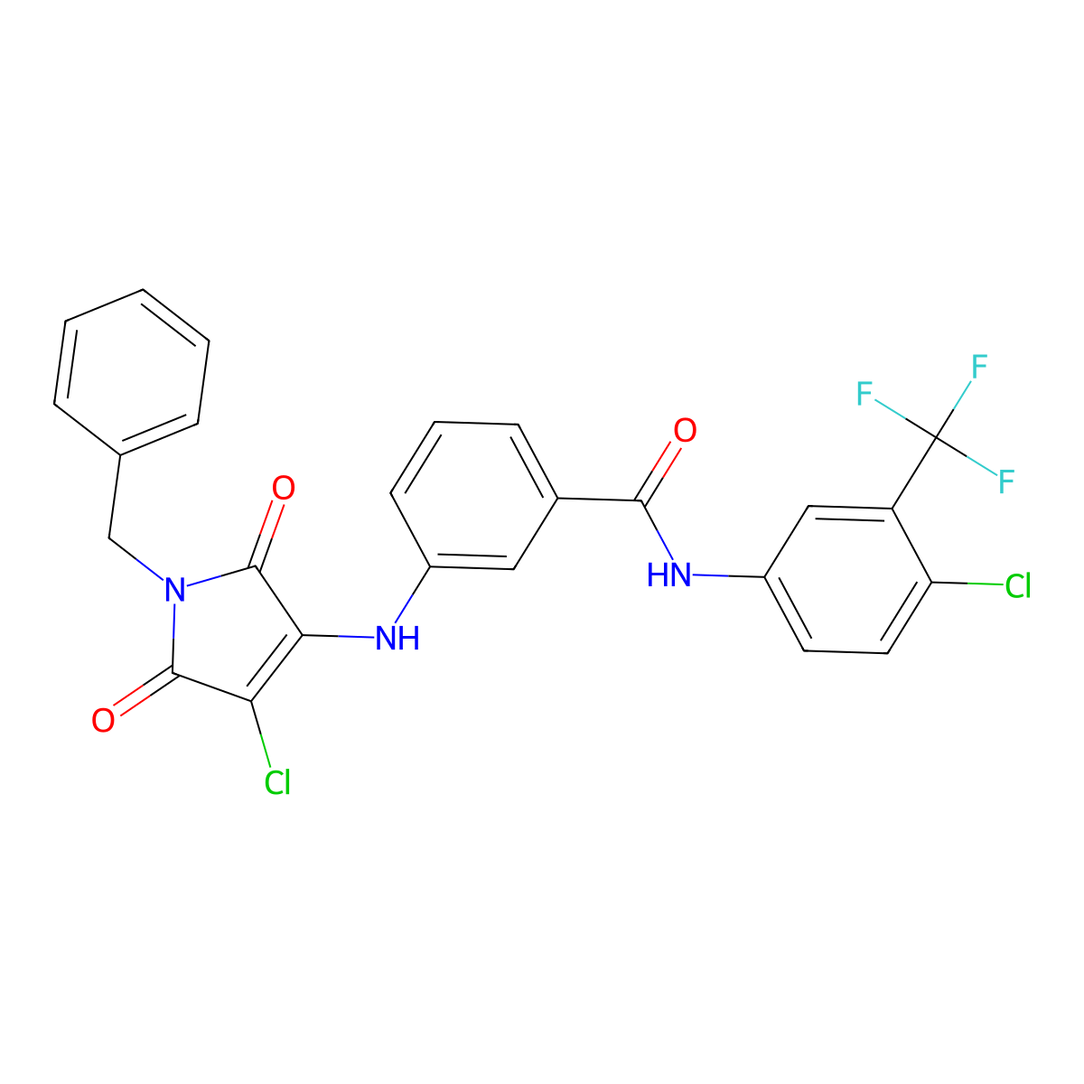 3-((1-Benzyl-4-chloro-2,5-dioxo-2,5-dihydro-1H-pyrrol-3-yl)amino)-N-(4-chloro-3-(trifluoromethyl)phenyl)benzamide molecular structure, CAS 808150-67-6