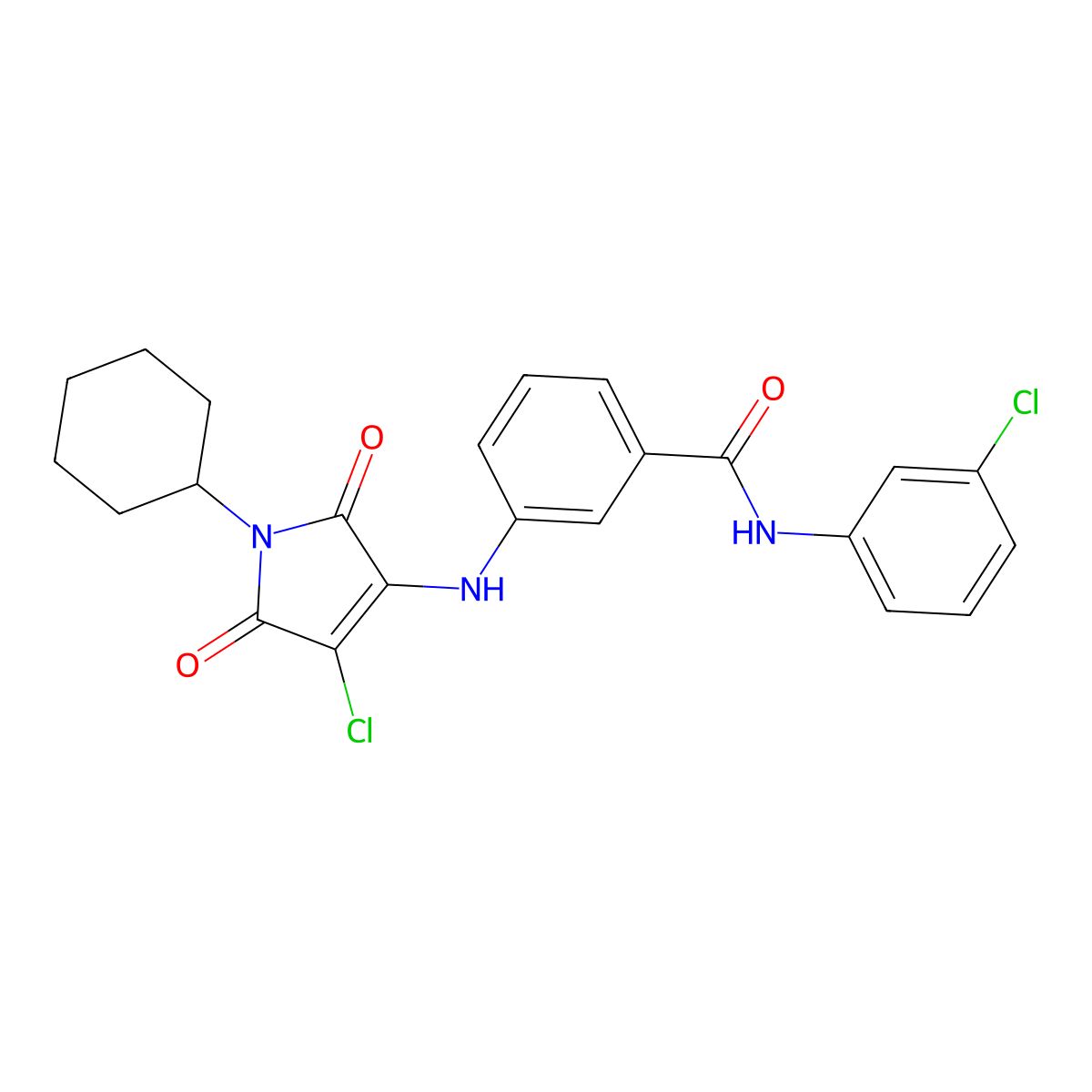 3-((4-Chloro-1-cyclohexyl-2,5-dioxo-2,5-dihydro-1H-pyrrol-3-yl)amino)-N-(3-chlorophenyl)benzamide molecular structure, CAS 808152-60-5